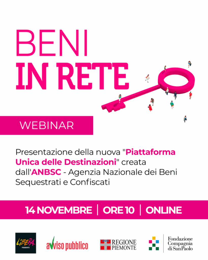 Beni in Rete: il 14 novembre, il webinar di formazione sui beni confiscati promosso da Avviso Pubblico